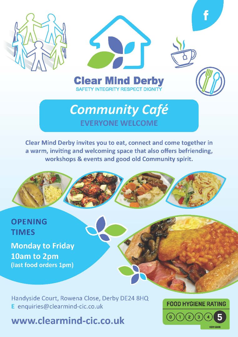 Clear Mind Derby Community Cafe flyer
