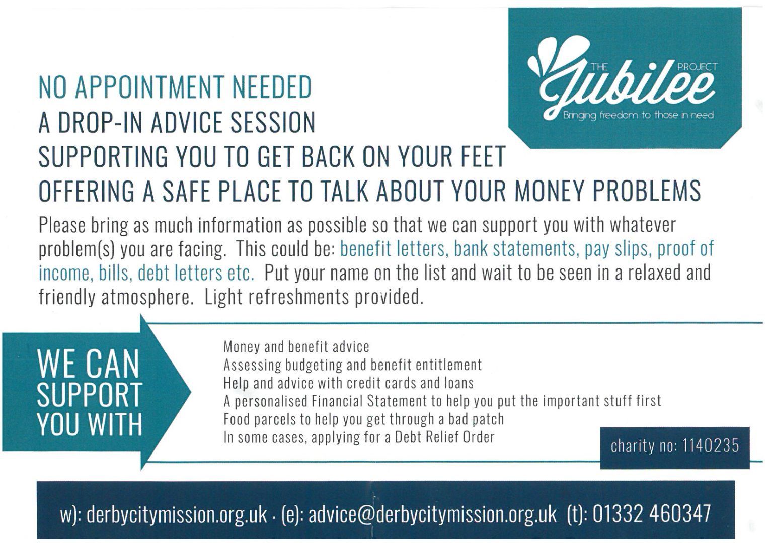 Debt and Benefit Advice Clinic - Chaddesden poster page 2 - all info in text below