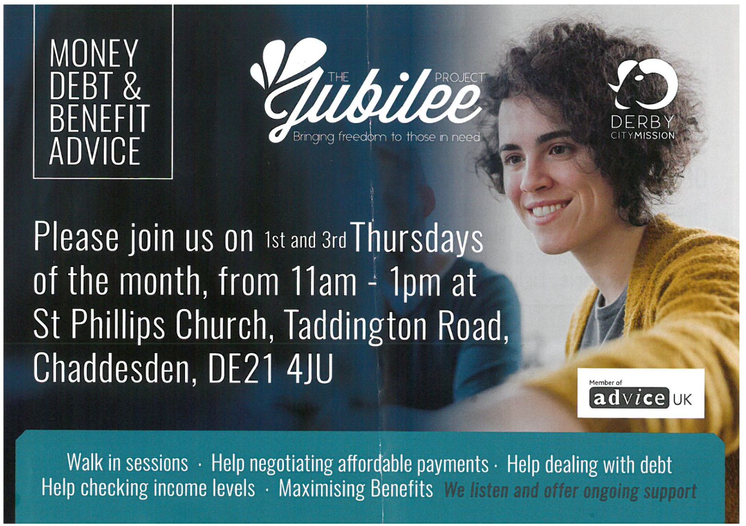 Debt and Benefit Advice Clinic - Chaddesden poster - all info in text below