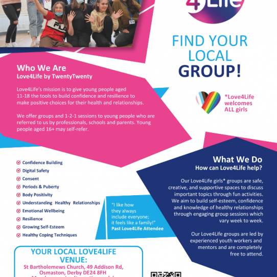 Menu image for Love 4 Life Derby - Groups for young women aged 11-18